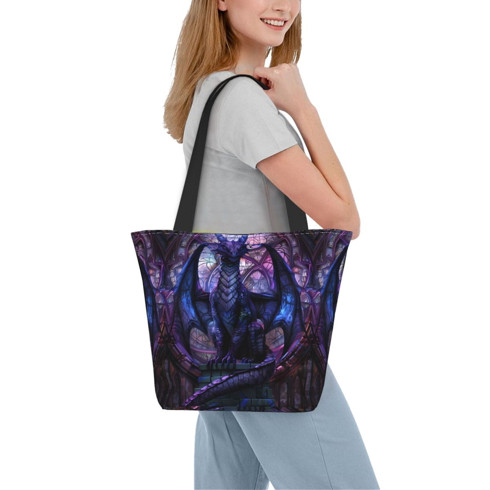 Ratiio Fantasy Dragon In Cathedral Print Shoulder Bag for Women, Polyester Crossbody Purse Lightweight Handbag for Daily Travel and Casual Use