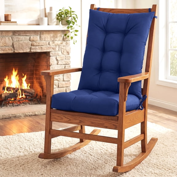 Millsilo Outdoor Rocking Chair Cushion Set 38" x 17" x 3", Waterproof Patio Chair Cushions with Non-Slip Bottom & 6 Ties, Tufted High Back Seat & Back Cushions, Blue
