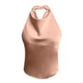 thumbnail image 4 of Silk Satin Halter Tops for Women，Summer 2026 Cowl Neck Tie Back Going Out Sleeveless Business Casual Tank Top Elegant Satin Tie Back Tank Top Gold XS, 4 of 8
