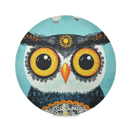 

WOBOGO Big Head Owl Round Placemats Set of 4 Heat Resistant Washable Kitchen Table Decorations 15.4in