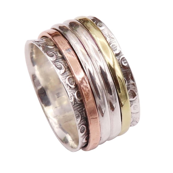 JewelsTrezoro Sterling Silver 925 Spinner Ring Meditation Ring Men Women Handmade Ring All Sizes Gift Item Jewelry TSR16A (US-4.5)