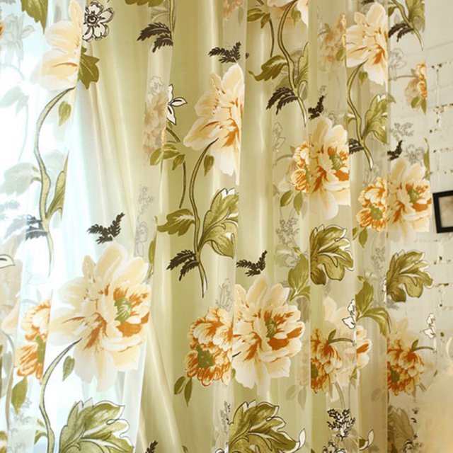 Cortina Deco de ventana Flor Patrón transparente Voile Cenefas Amarillo (Amarillo 100x250cm) Ehuebsd Libre de BPA