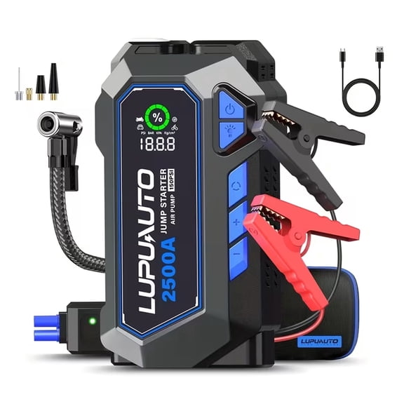 LupuAuto Jump Starter with Tire Inflator, 2500A Jump Starter with 150PSI Air Compressor. 12V Battery Booster Power Bank for All Gas and 6.5L Diesel