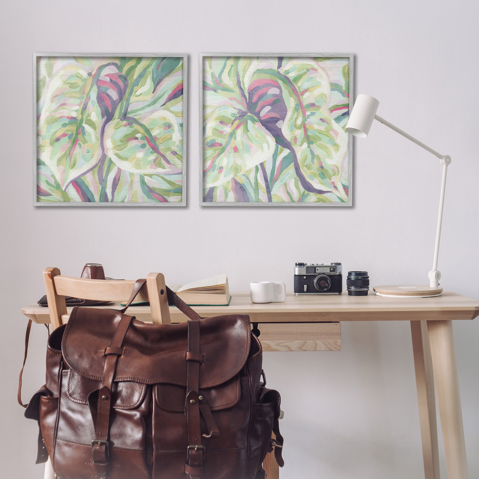 Stupell Industries Tropical Fronds Pattern Botanical & Floral Painting Gray Framed Art Print Wall Art, 24 x 24, Set of 2
