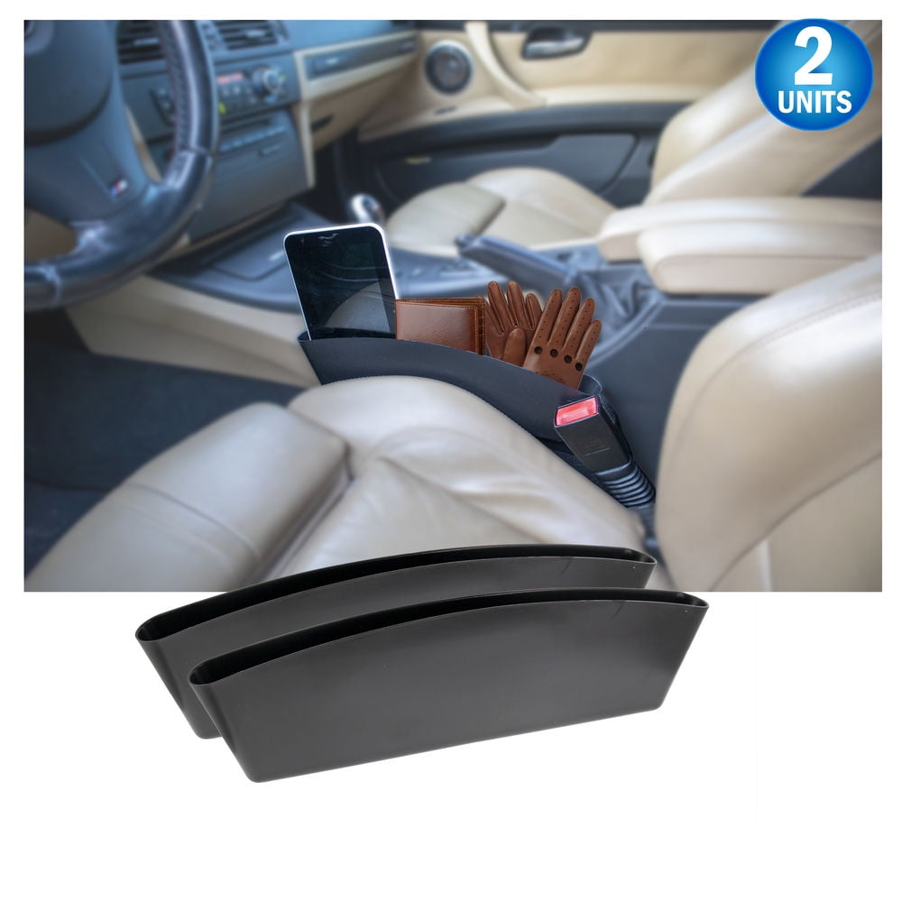 Universal Car Seat Gap Catcher Organizer & Pocket Catcher Caddy - Space Saving Car Seat Gap Filler Stop Items from Falling Between Console and Seat - Car Crevice Storage Box - Black, 2PC