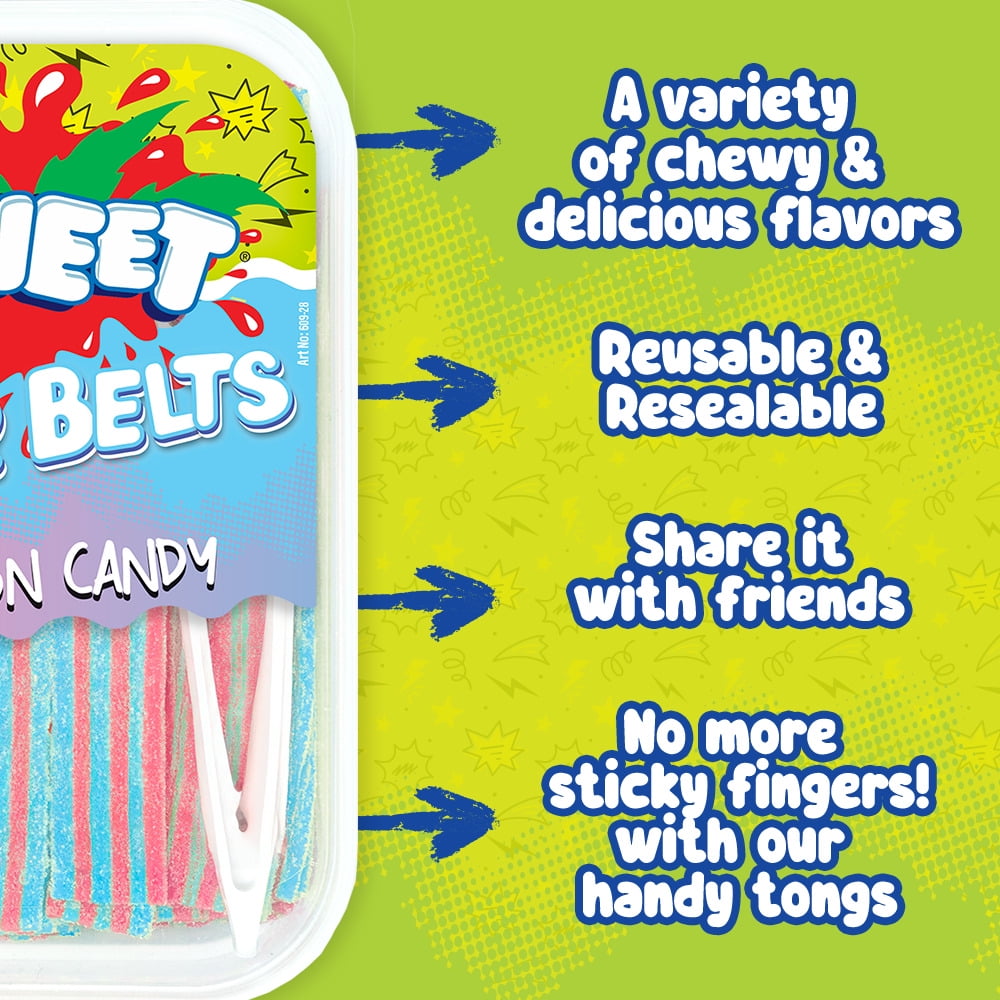 Zweet Sour Belts Licorice Candy, Tasty & Colorful Cotton Candy Licorice Snacks, 10 oz