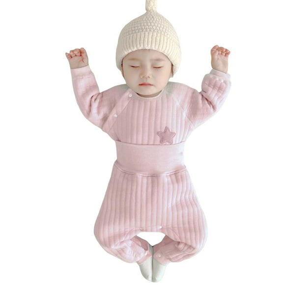 RXMEKW Ensemble Thermique à Entrejambe Ouvert avec Cardigan pour Bébés Haut et Pantalon Doublés en Polaire Hiver Vert 66