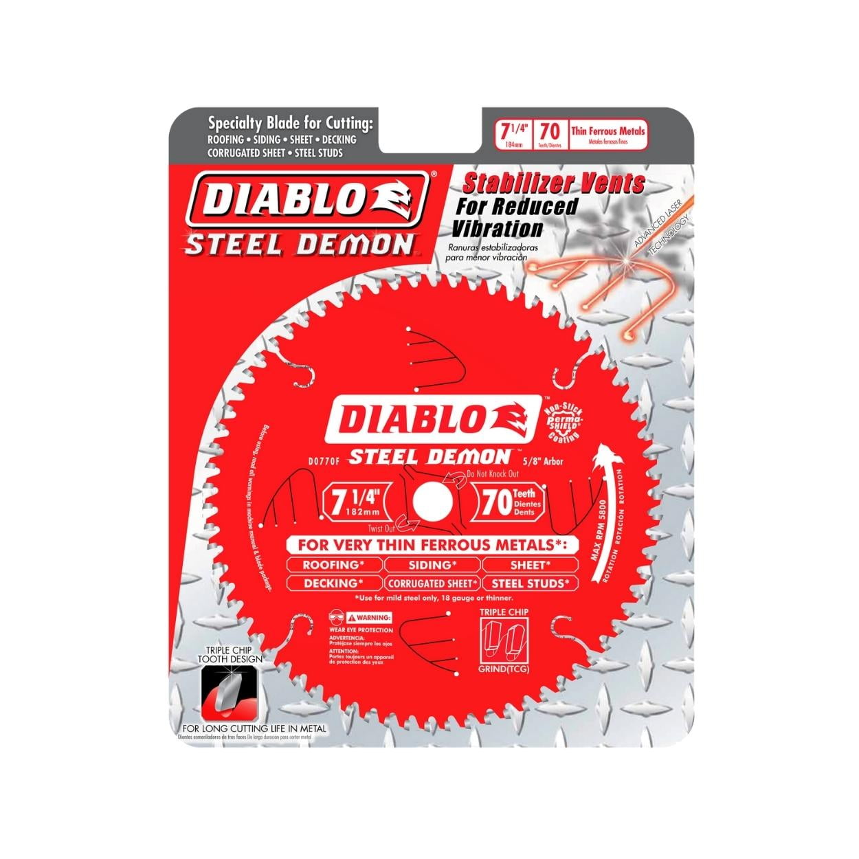 Diablo Steel Demon 7-1/4 in. Dia. x 5/8 in. Carbide Tip Steel Circular Saw Blade 70 teeth 1 pc.