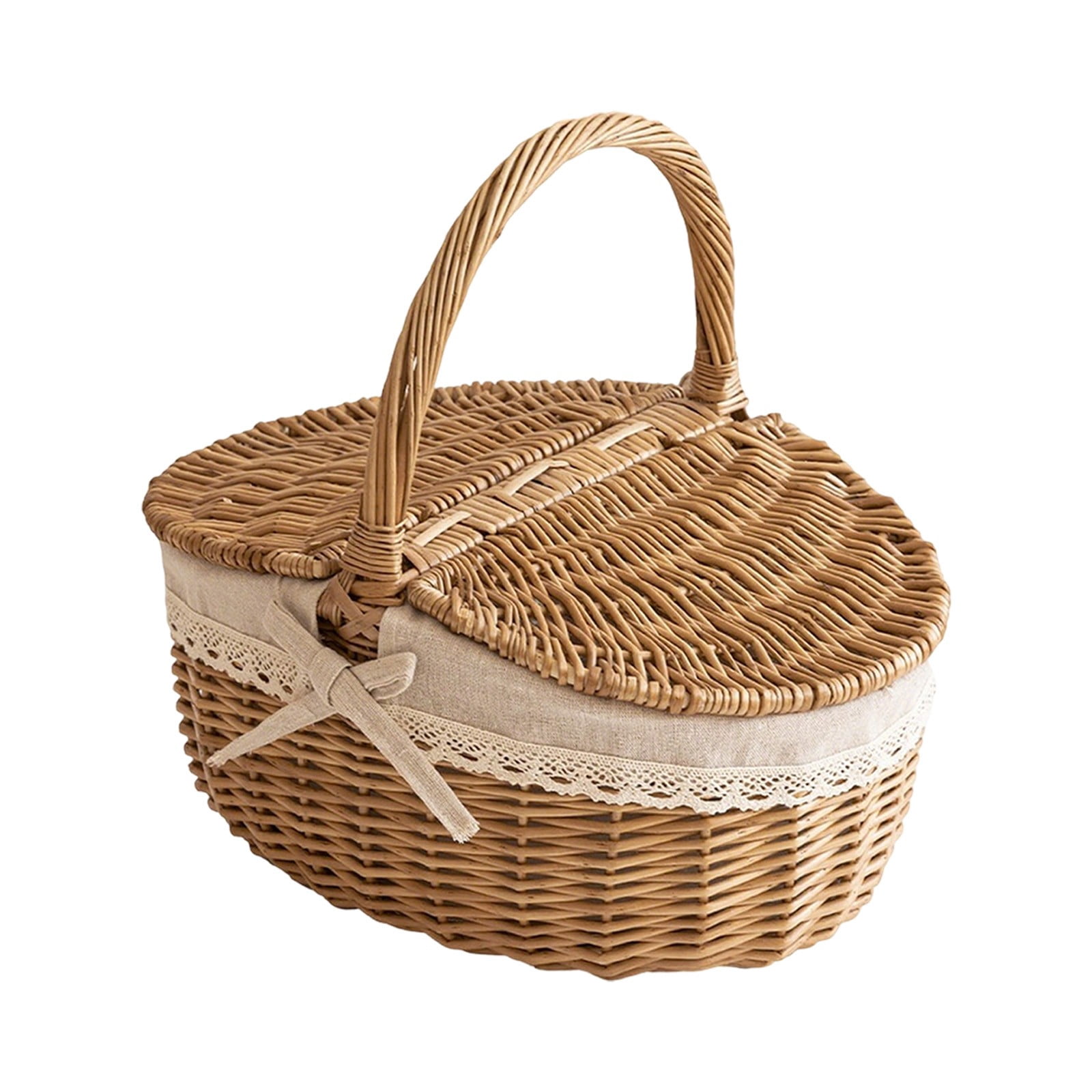Adult Easter Basket, Picnic Basket, Handwoven Wicker Picnic Basket with Lid, Storage Hamper with Handle, Rattan Serving Basket for Outdoor, Beach, Camping