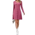 thumbnail image 5 of Xuanfei Women Solid Long Sleeve V Neck Button Down Ribbed Knitted A-Line Mini Dress, 5 of 7