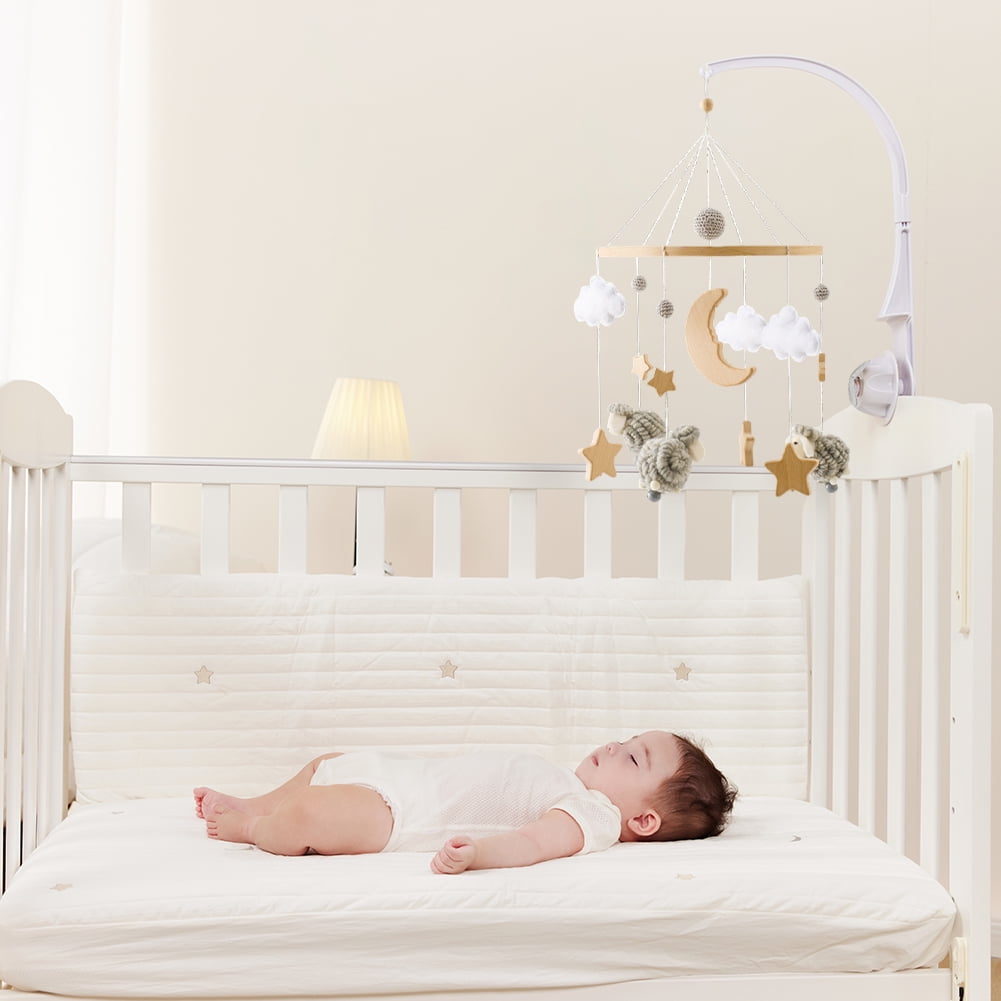 Baby Crib Mobile Wind Chime – Wooden Bed Bell Hanging Pendant, Soothing Toy for Newborns, Home Nursery Decoration, Cream-Coloured