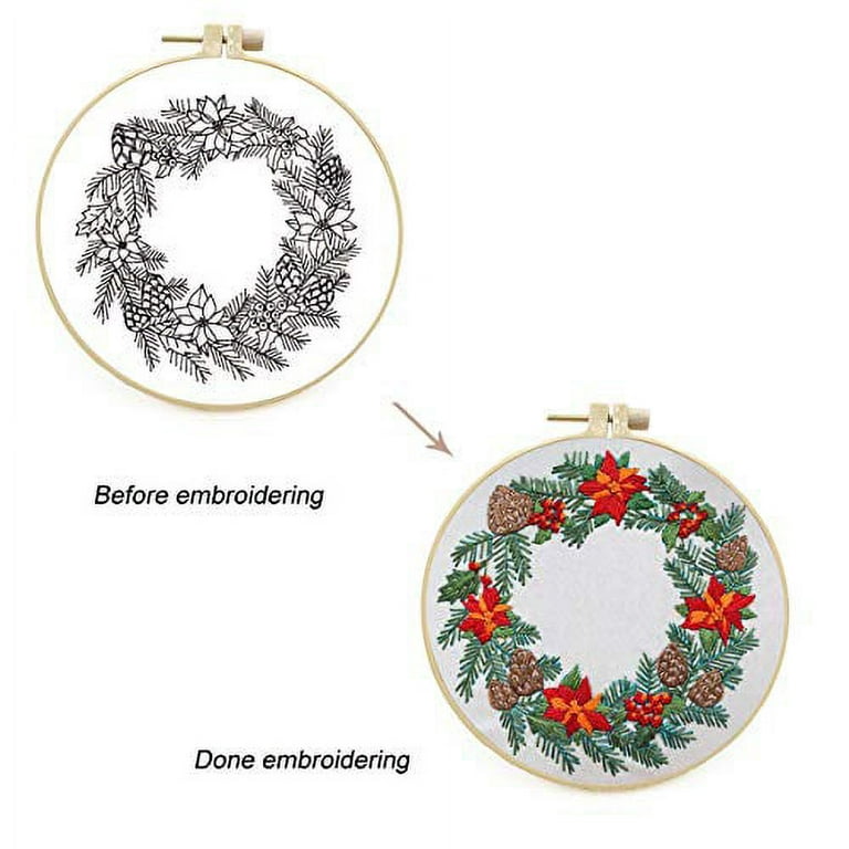 Maydear Stamped Embroidery Kit for Beginners with Pattern Cross Stitch kit  Embroidery Starter Kit Including Embroidery Hoop Color Threads and  Embroidery Scissors - Wreath 16