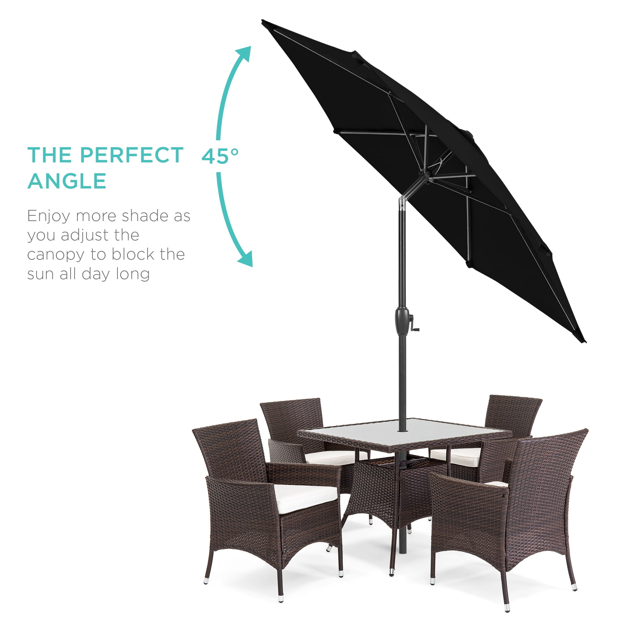 Best Choice Products 7.5ft Heavy-Duty Outdoor Market Patio Umbrella w/ Push Button Tilt, Easy Crank - Black