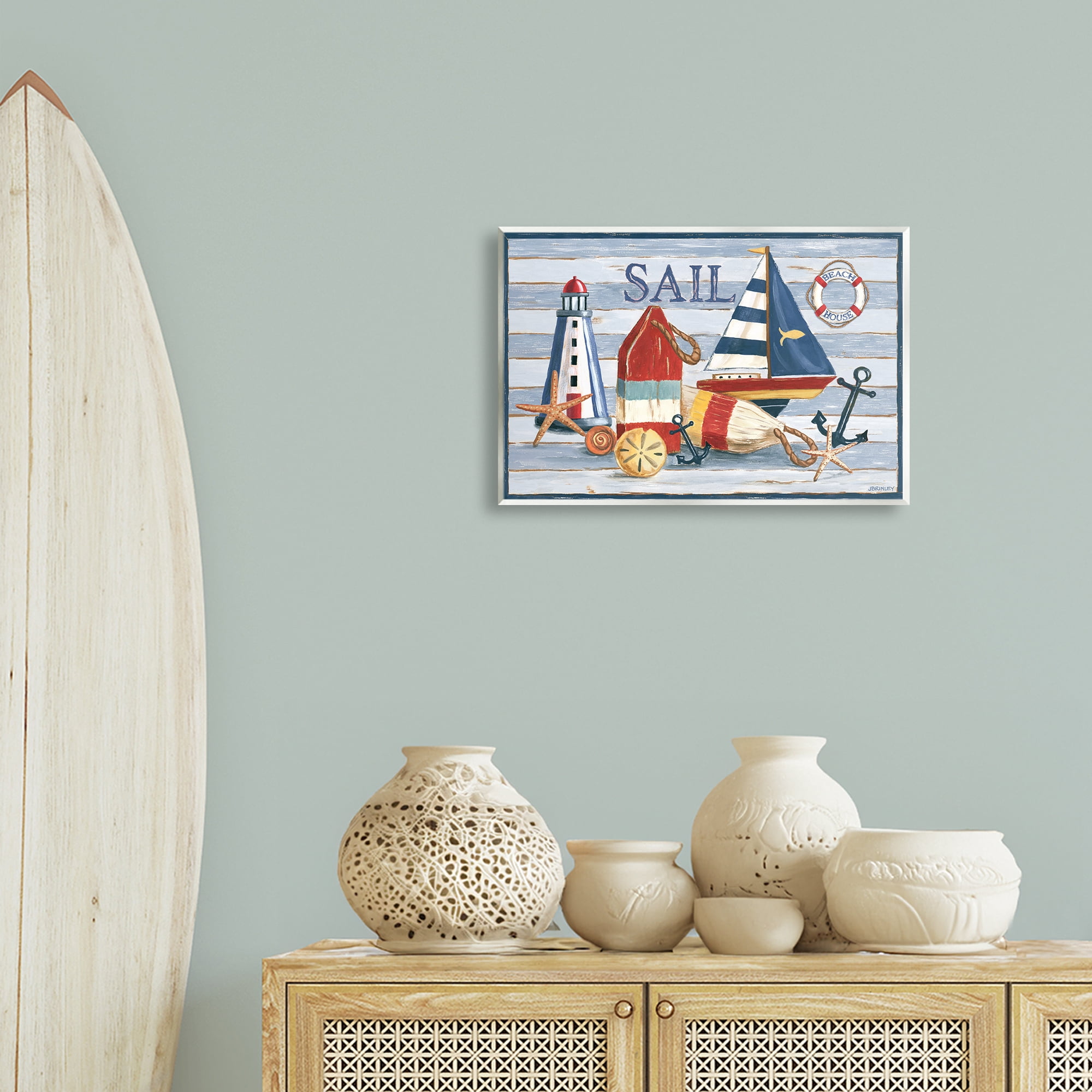 Stupell Industries Striped Nautical Still Life Nautical & Beach Painting Unframed Art Print Wall Art, 19 x 13