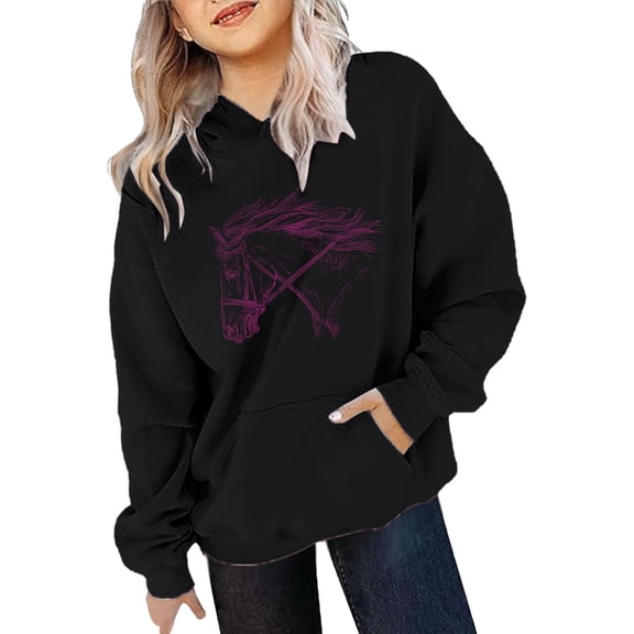 SUYIDA Horse Print Hoodie for Kids Long Sleeve Sweatshirt Casual Pullover Top Back to School Everyday Wear Hoodie