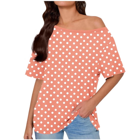 Ohufall One Shoulder Shirts for Women Print Short Sleeve Pullover Casual Tops Loose Fit Summer Cute Tops
