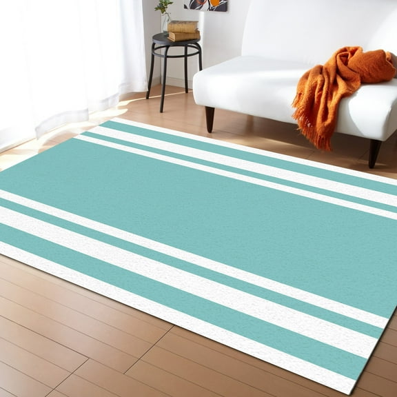 Striped Area Rug 4'x6' Teal Striped Texture Washable Area Rugs Non Shedding Floor Carpet Rubber Backing Non-Slip Indoor Mats for Living Room Bedroom Kitchen