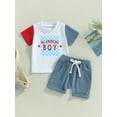 thumbnail image 2 of Independence Day Baby Clothes Stars Letter Print Contrast Color Short Sleeve T-Shirts Tops and Shorts 2Pcs Set, 2 of 8