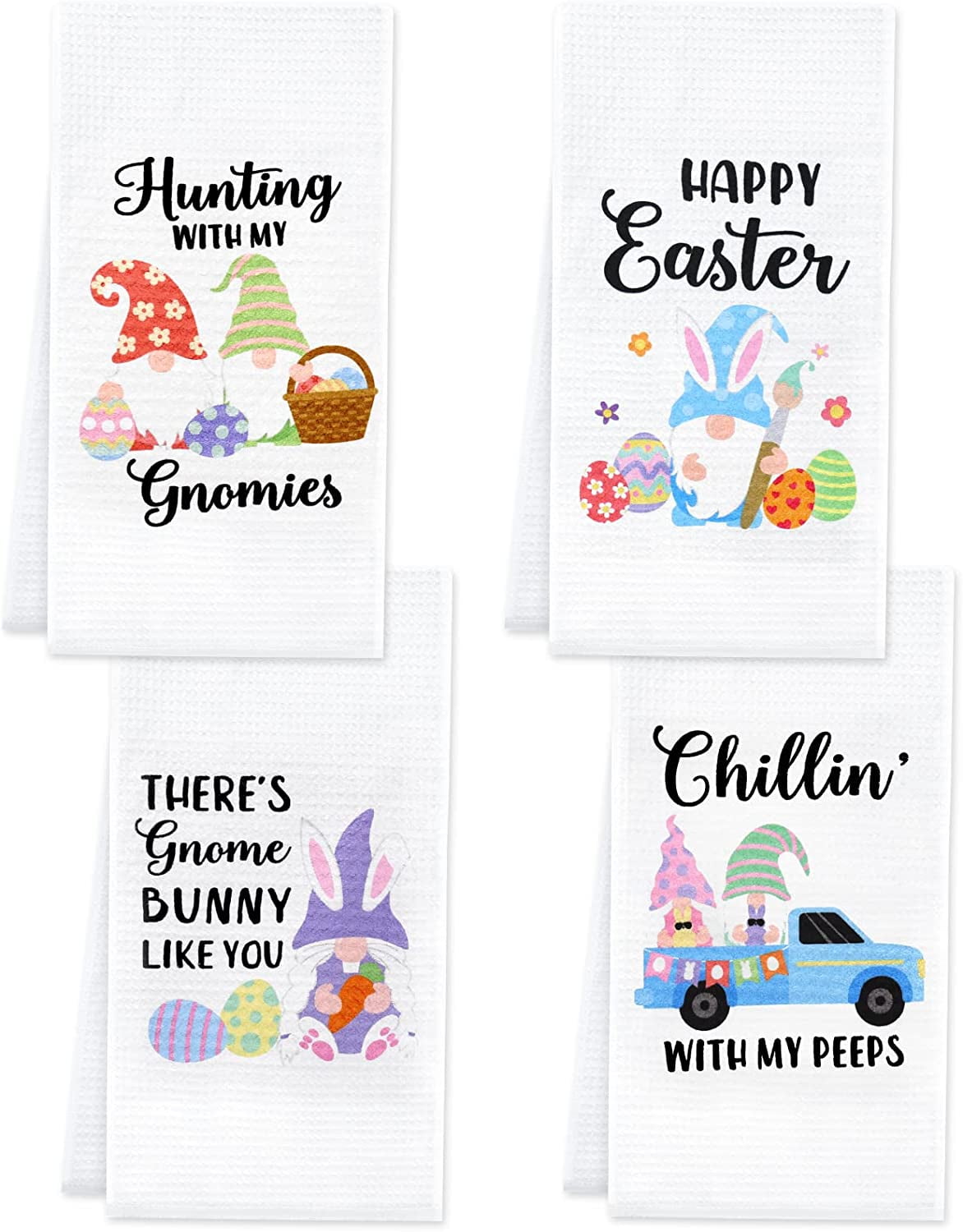 SPXUBZ Easter Kitchen Towels, Happy Easter Colorful Gnome Egg Truck
