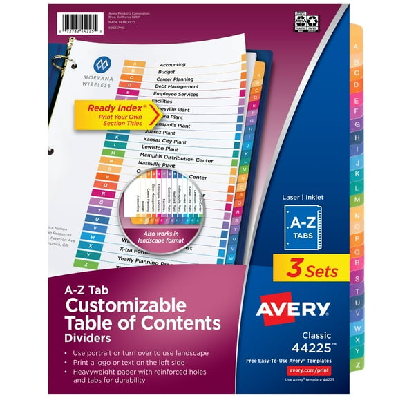 Avery A-Z Dividers, 26 Tabs, Ready Index (3 Sets of 44225)