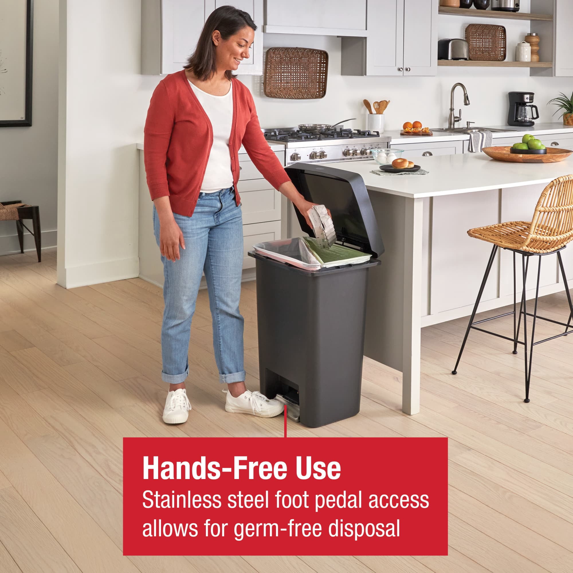 Rubbermaid Kitchen Trash Can, 19 Gallon Plastic Dual Compartment Step Garbage Bin, Charcoal