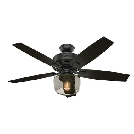 Hunter - Bennett Indoor Ceiling Fan With Light, Remote, 52-inch, Matte Black, Rustic-style, 3-speed WhisperWind Motor, 54187, for living rooms, bedrooms, home offices, kitchens