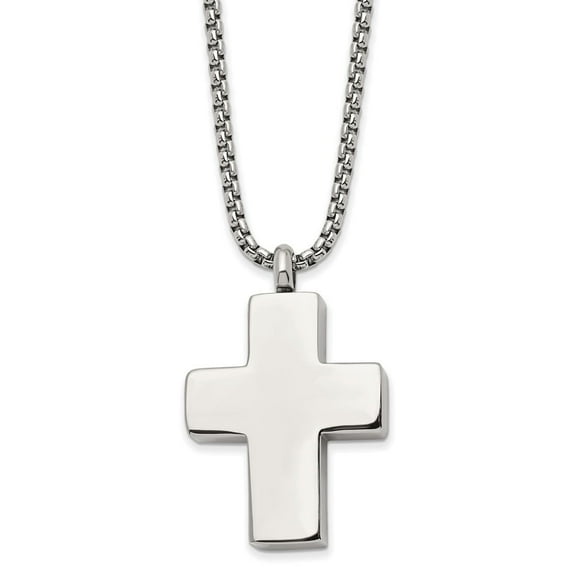Auriga Fine Jewelry Stainless Steel Reversible Cross Ash Holder on a Box Chain Necklace for Men 24"