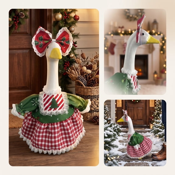 Christmas Goose Dress, Plaid Statue Outfit, Holiday Porch Decor, Classic Festive Style and Comfortable Secure Fit for Garden Statues, Porch Displays and Yard Decorations.