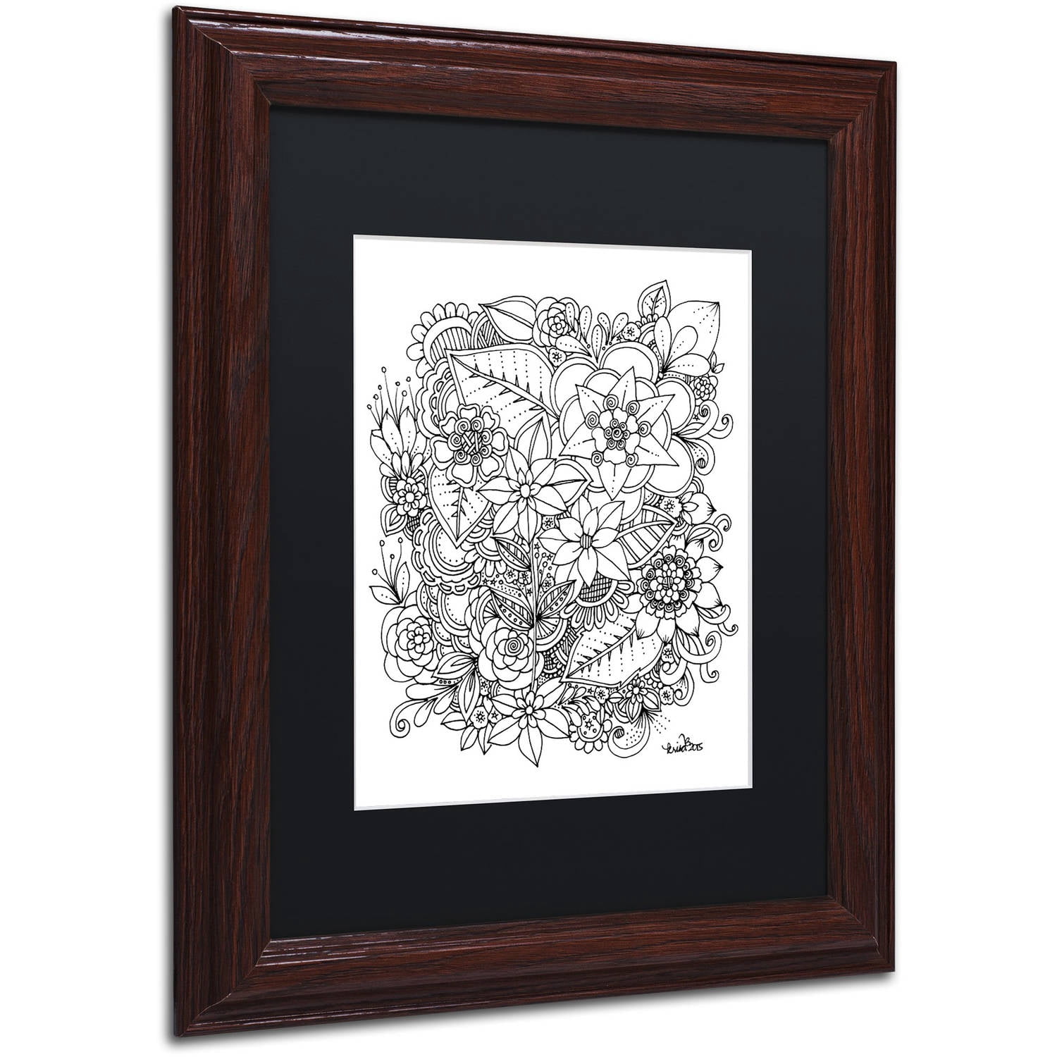 Trademark Fine Art "Flowers 2" Canvas Art by KCDoodleArt Black Matte, Wood Frame