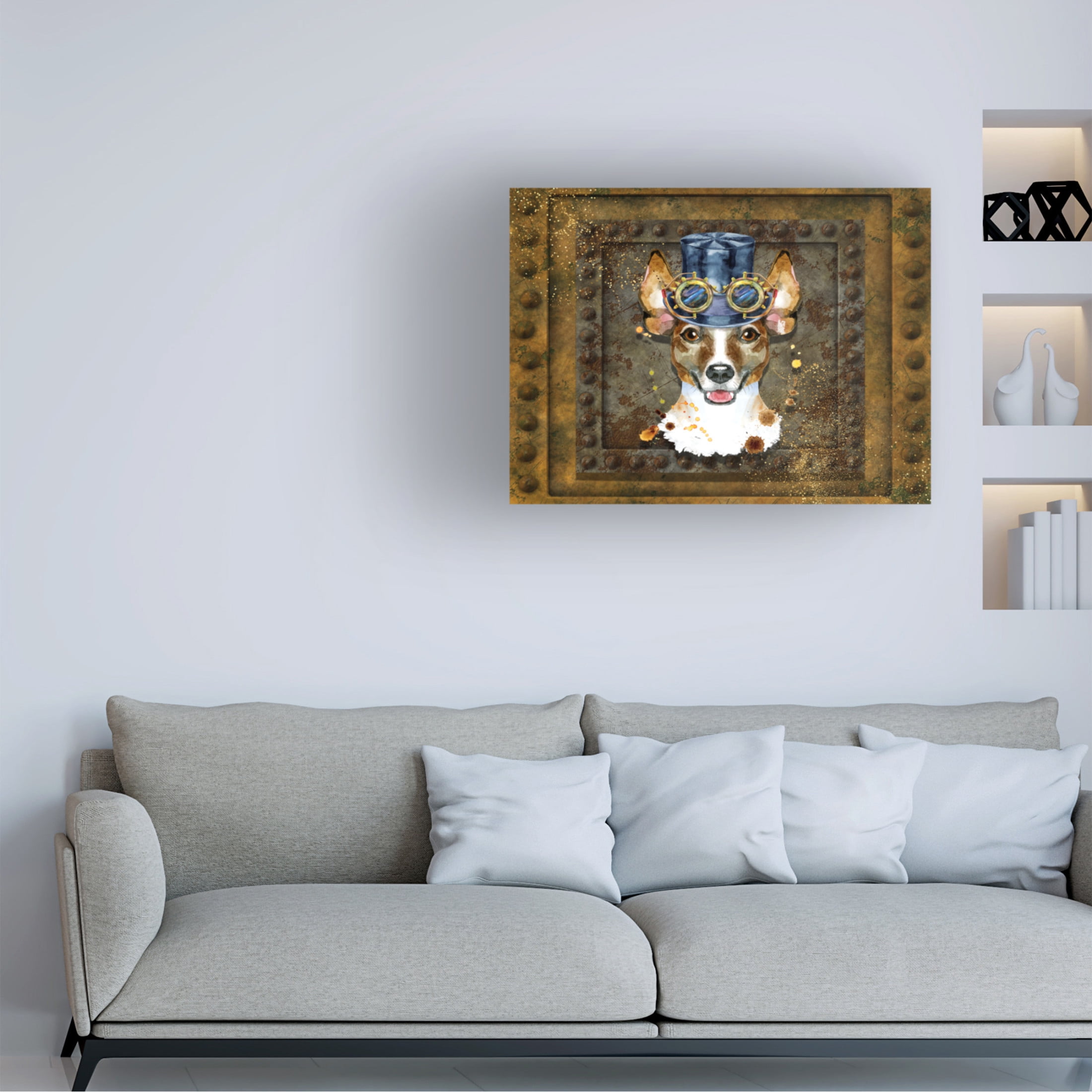 Canvas Wall Art - Tina Mitchell 'Steampunk Jack Russell Terrier' Wall Art for Living Room, Bedroom, or Office Décor by Trademark Fine Art - 19 x 19 Inches