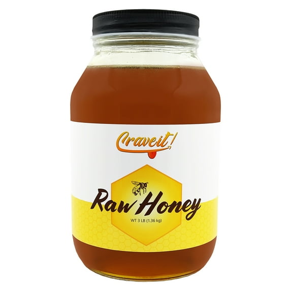 Crave It - Raw & Unfiltered Honey - No Artificial Flavors or Colors, Not Pasturized, and All Natural. 3 lbs Glass Jar(1 Pack)