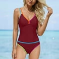 thumbnail image 4 of RYRJJ Womens Tummy Control Tankini Swimsuits Color Block Bathing Suits V Neck Two Piece Swimwear with High Waisted Shorts(Wine,XL), 4 of 7