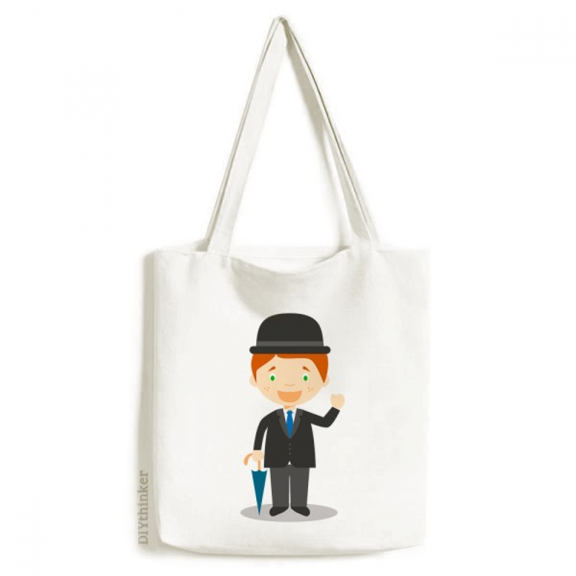 Black Gentlemen England Cartoon Tote Canvas Bag Shopping Satchel Casual Handbag