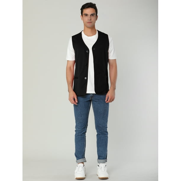 Chalecos Con Cuello En V Para Hombre Bolsillos Sin Mangas Chaleco Informal Negro S Lars Amadeus Chaleco Walmart en linea
