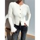 thumbnail image 5 of Suéter de Cuello Redondo Acanalado para Mujer, Camisa de Punto Acampanada de Larga con Botones y Abertura Frontal, Conjunto de Otoño M, 5 of 7