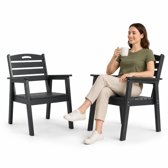 Outdoor Terrace Dining Chair Set, HDPE construction, low maintenance, for gardens, backyards and decks, black backrest