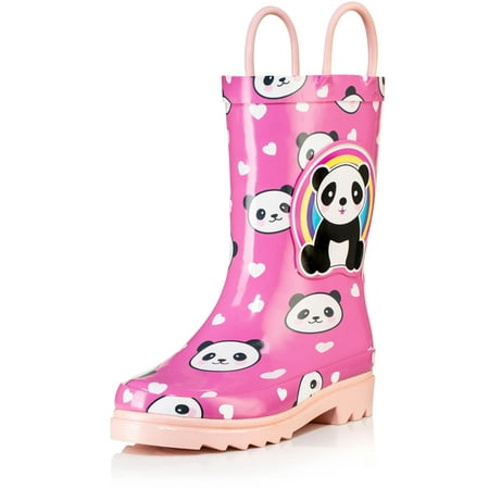 

Puddle Play Waterproof Pink Panda Rubber Rain Boots Easy-On Handles - Size 11 Toddler