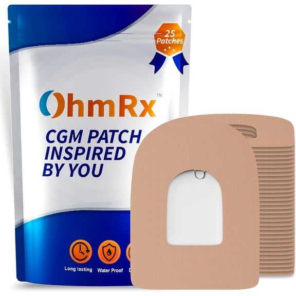 OhmRx Omnipod Adhesive Patches – Waterproof Pre‑Cut Overpatch, Tan, 25‑Pack – Compatible with Omnipod 5, Dash & Classic