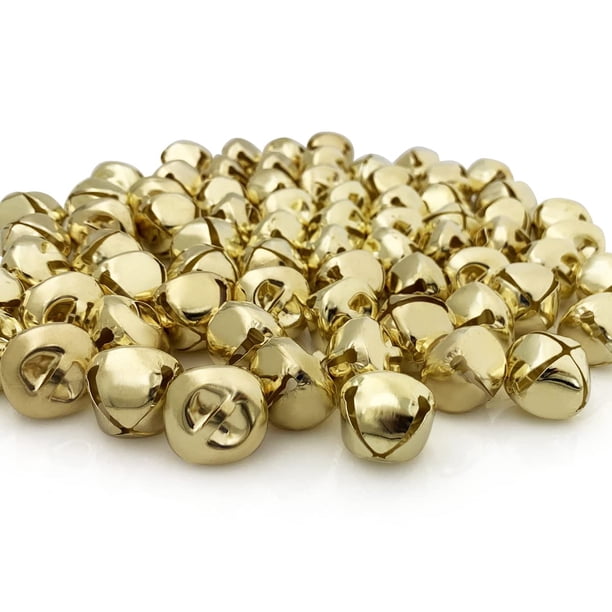 CLLOOTVE Jingle Bells 1 pulgada/25 mm Campanas artesanales de metal para casa de vacaciones Festival de Navidad Fiesta Decoración de bodas Regalos Proyecto de bricolaje 100 piezas Oro