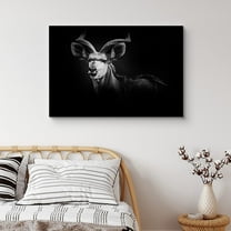 PixonSign Canvas Print Wall Art Portrait of Kudu Antelope Animals Wildlife Photography Realism Minimalist Closeup Relax/Calm Dark Black and White for Living Room, Bedroom, Office - 32"x48"