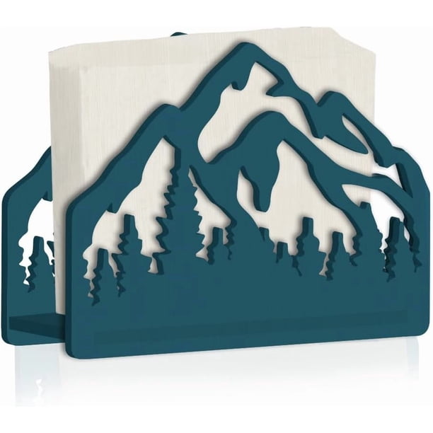 Servilletero de madera con diseño de montañas y bosques para mesas, porta servilletas de madera, tallado hueco en 3D, dispensador de pañuelos de papel para cócteles, decoración práctica