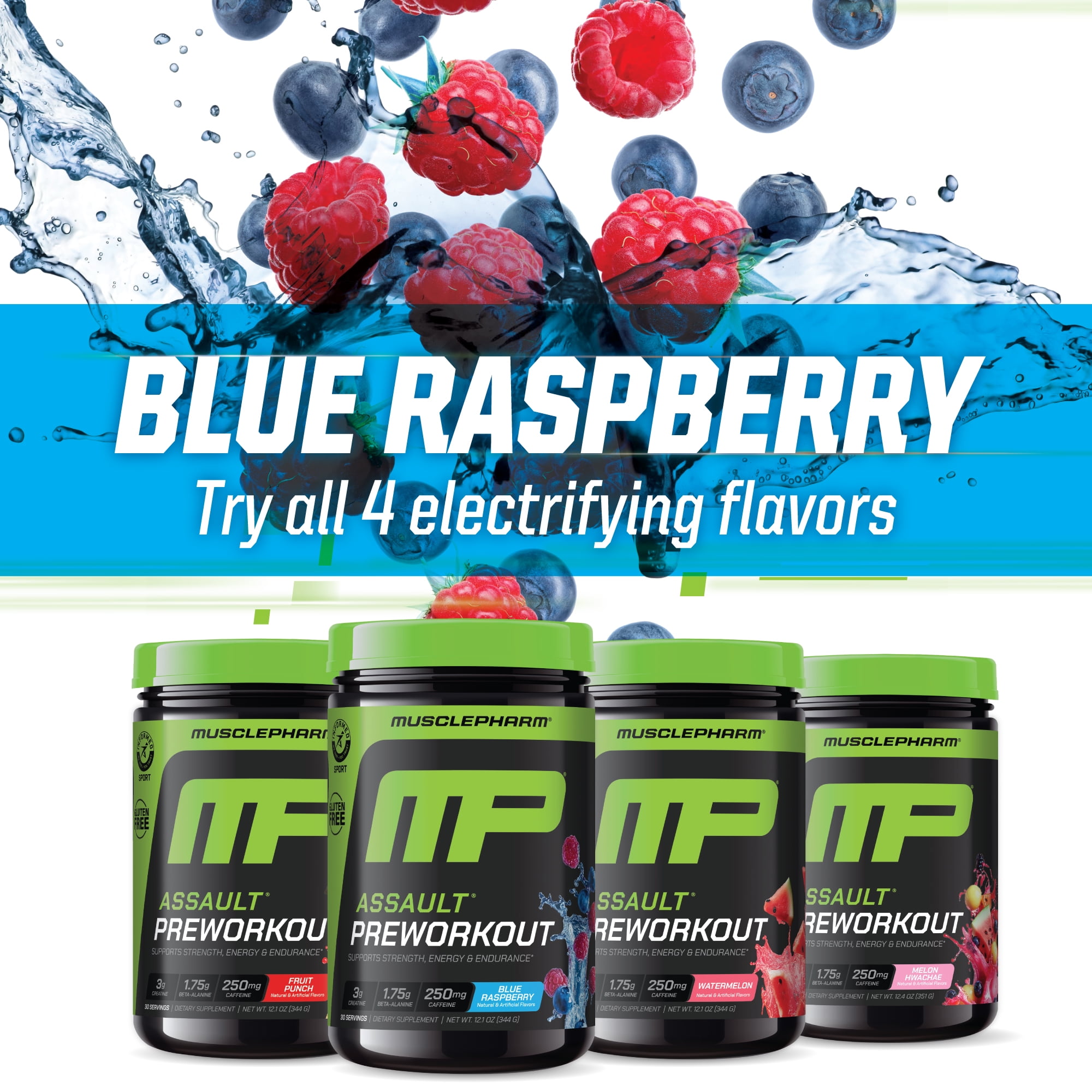 MusclePharm, Pre Workout Powder, Assault, 30 Servings, Blue