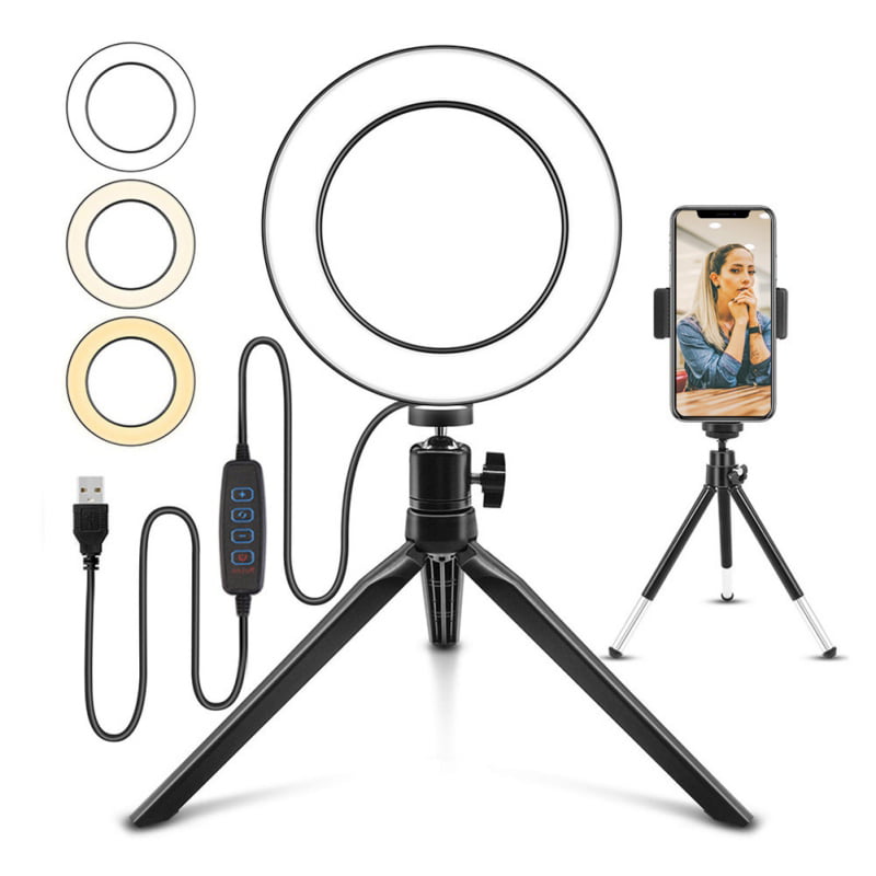 LED Ring Light Selfie Camera Studio Tripod Stand Phone Holder Lamp 4.7/3.6 Inch Dimmable Photography Lights for Makeup Live 12cmset 