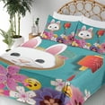 thumbnail image 3 of Ambesonne Emoji Fitted & Top Sheet Set with Shams, Chinese Rabbit Funny Faces, White Multicolor and Seafoam, 3 of 5