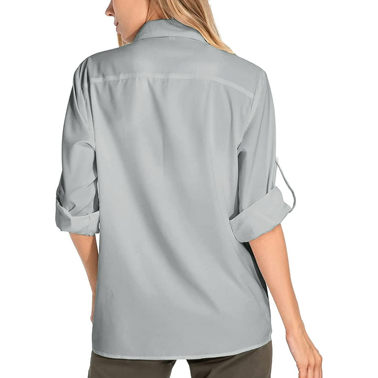 Mgoohoen Clearance Oversized Tshirts Shirts for Women Formal Work Tops  Button Down Loose Fit Blouses Long Sleeve Soft UV Protection Top Grey L  Shirt