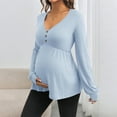 thumbnail image 2 of Eltusu Women Maternity Long Sleeve Tops, Solid Color V-Neck Pullover Comfort Pregnancy Clothes Blue Size XL, 2 of 7
