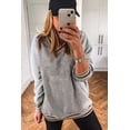 thumbnail image 3 of Women's Gray V-Neck Varsity Sweatshirt with Contrast Striped Trim – Casual Daily Wear Essential, XL, 3 of 5