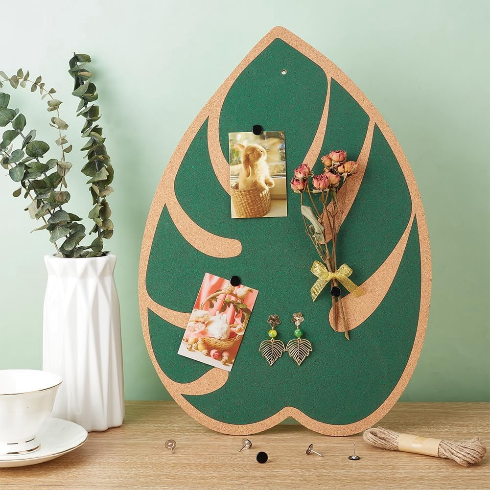 2Pcs Monstera Deliciosa Bulletin Cork Board 16.5x11.8 Inch Decorative Cork Bulletin Board Plant Memo Bulletin Pin Board Hanging Pin Boards with Cord and Pin for Office Home Kitchen Wall Decor