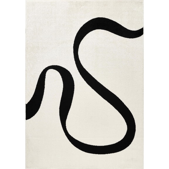 Abani Deco Collection Area Rug Mid Century Modern Bedroom Living Room Decor Floor Rug 5 x 8 Cream Black