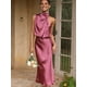 thumbnail image 2 of Women Summer Satin Sexy Long Dress Solid Color Fashion Sleeveless Halter Female Casual Elegant Midi Maxi Dress 2023S Gao Jinjia LED, 2 of 2